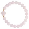 Bracelet sur elastique grains rond en pierre naturelle Ø 9 mm, avec croix. LOT DE 5 ASSORTIS.