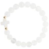 Bracelet sur elastique grains rond en pierre naturelle Ø 9 mm, avec croix. LOT DE 5 ASSORTIS.