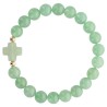 Bracelet sur elastique grains rond en pierre naturelle Ø 9 mm, avec croix. LOT DE 5 ASSORTIS.