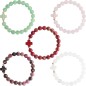 Bracelet sur elastique grains rond en pierre naturelle Ø 9 mm, avec croix. LOT DE 5 ASSORTIS.