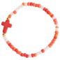Bracelet enfant sur elastique grains en turquoise synthetique et en verre Ø 4 mm, avec croix. LOT DE 6 ASSORTIS.