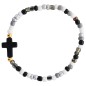 Bracelet enfant sur elastique grains en turquoise synthetique et en verre Ø 4 mm, avec croix. LOT DE 6 ASSORTIS.