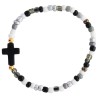 Bracelet enfant sur elastique grains en turquoise synthetique et en verre Ø 4 mm, avec croix. LOT DE 6 ASSORTIS.