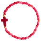 Bracelet enfant sur elastique grains en turquoise synthetique et en verre Ø 4 mm, avec croix. LOT DE 6 ASSORTIS.