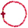 Bracelet enfant sur elastique grains en turquoise synthetique et en verre Ø 4 mm, avec croix. LOT DE 6 ASSORTIS.