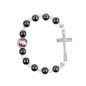 Bracelet dizainier sur élastique grains en hématite Ø 8 mm avec croix strass, à personnaliser avec une résine.
