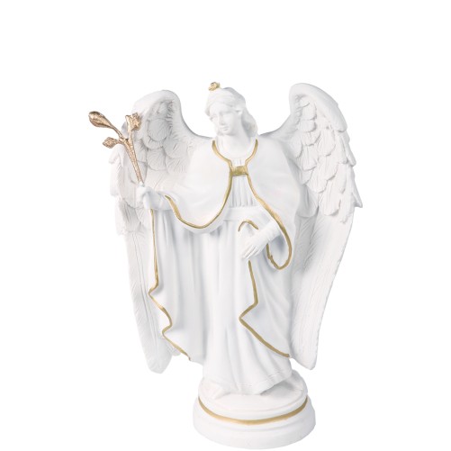 Statue blanche en albatre de saint Gabriel avec filet couleur doree Hauteur 19 cm