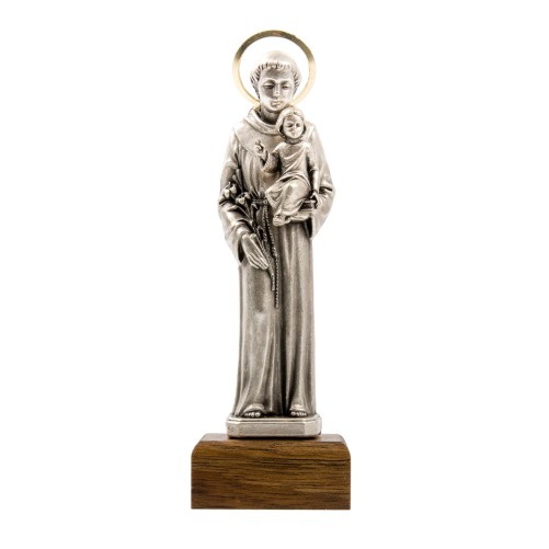 Statue en métal sur socle bois de Saint Antoine, Hauteur 11 cm.