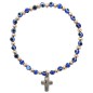 Bracelet avec grains ronds en verre de couleur bleue Ø 4 mm et croix en metal.