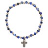 Bracelet avec grains ronds en verre de couleur bleue Ø 4 mm et croix en metal.