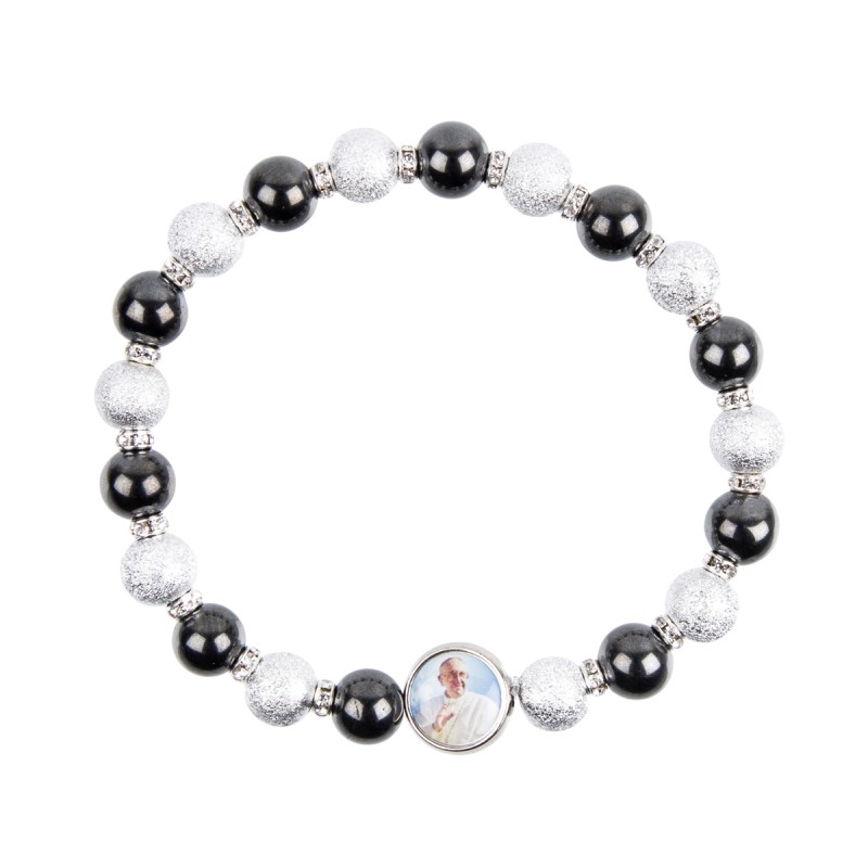 Bracelet dizainier sur elastique grains en hematite, grains sables et strass, Ø 8 mm a personnaliser avec une resine.
