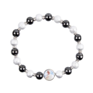 Bracelet dizainier sur elastique grains en hematite, grains sables et strass, Ø 8 mm a personnaliser avec une resine.