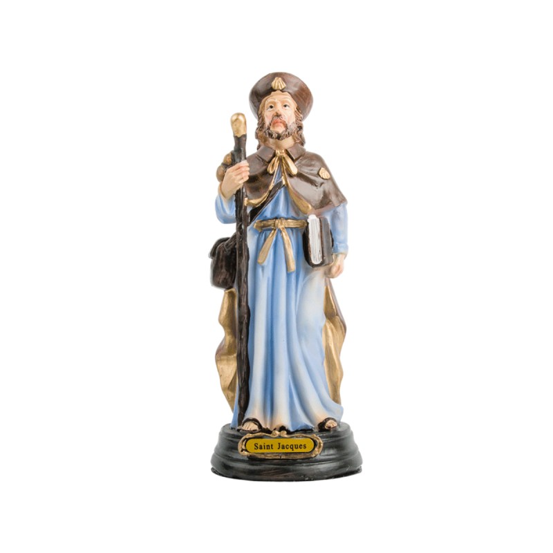 Statue en resine peinte a la main de saint Jacques de Compostelle H. 16 cm.