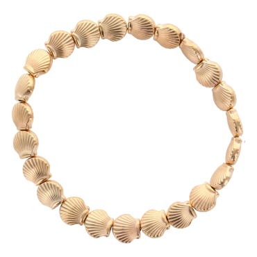 Bracelet sur elastique de Saint Jacques de Compostelle, grains en coquille doree Ø 8 mm.