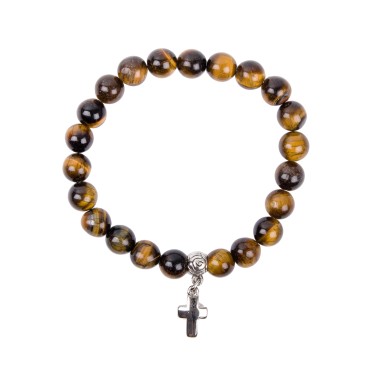 Bracelet sur elastique en pierre naturelle  Ø 10 mm avec croix.