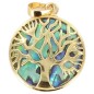 Pendentif arbre de vie metal couleur doree fond en coquille d´ormeau Ø 2,6 cm. Livre en boite.