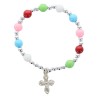 Bracelet dizainier sur elastique pour enfant avec grains saturne multicolore Ø 6 mm avec croix metal ou medaille