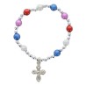 Bracelet dizainier sur elastique pour enfant avec grains saturne multicolore Ø 6 mm avec croix metal ou medaille