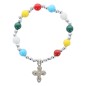 Bracelet dizainier sur elastique pour enfant avec grains saturne multicolore Ø 6 mm avec croix metal ou medaille