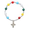 Bracelet dizainier sur elastique pour enfant avec grains saturne multicolore Ø 6 mm avec croix metal ou medaille