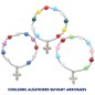 Bracelet dizainier sur elastique pour enfant avec grains saturne multicolore Ø 6 mm avec croix metal ou medaille