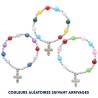 Bracelet dizainier sur elastique pour enfant avec grains saturne multicolore Ø 6 mm avec croix metal ou medaille