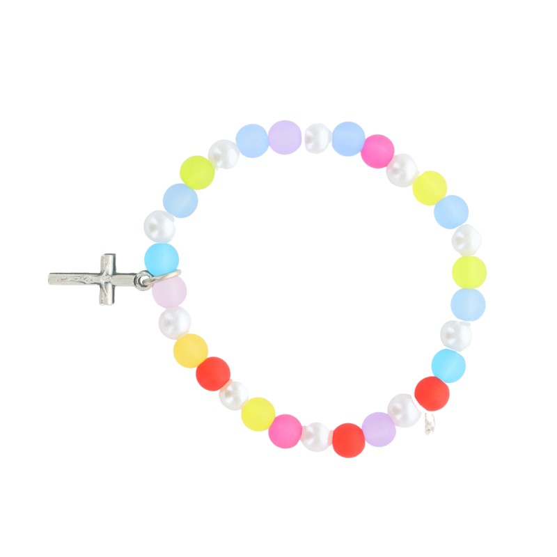 Bracelet sur elastique pour enfant, grains multicolore en plastique Ø 6 mm.