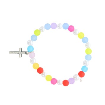 Bracelet sur elastique pour enfant, grains multicolore en plastique Ø 6 mm.