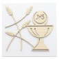 Cadre en bois blanc avec sujet communion en bois découpé au laser à poser ou à suspendre H. 14,5 x 14,5 cm.