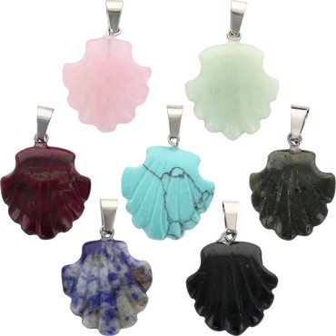 Pendentif coquille Saint Jacques de compostelle en pierre naturelle ou synthetique Ø  2 cm. LOT DE 10 ASSORTIS