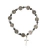 Bracelet sur elastique grains medaille arbre de vie et grains en hematite, Ø 9 mm, avec croix metal.