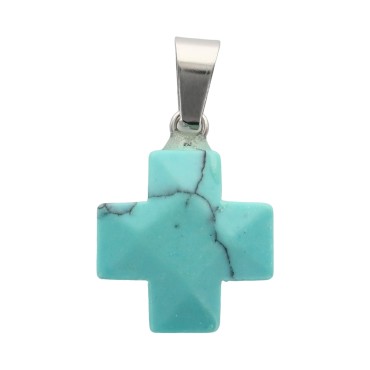 Croix de cou carree bombee en pierre naturelle ou synthetique, hauteur 1,60 cm Plusieurs modeles.