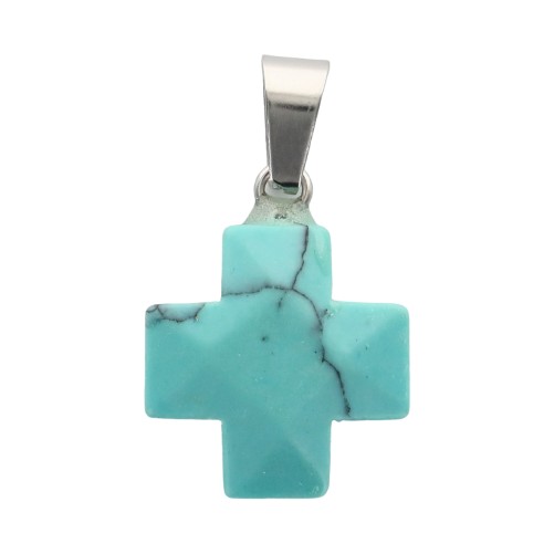 Croix de cou carree bombee en pierre naturelle ou synthetique, hauteur 1,60 cm Plusieurs modeles.