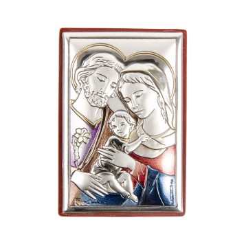 Support en bois a poser H. 6 x 4 cm sujet plaque laminee argentee et coloree, plusieurs modeles.