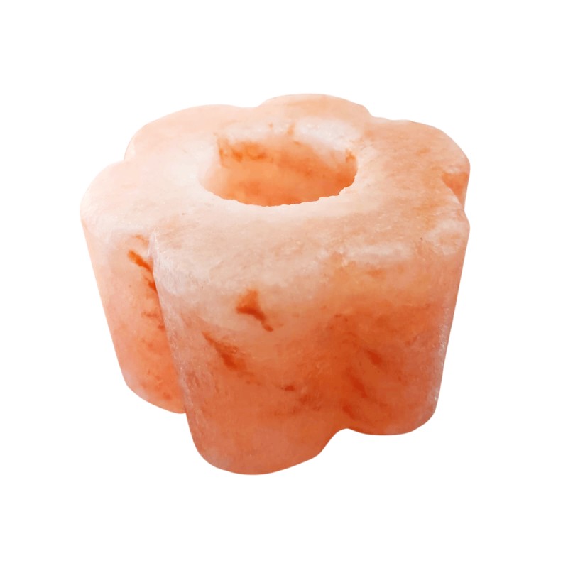Bougeoir en sel de l´Himalaya forme fleur livree en boite individuelle H. 6 cm L. 10 cm, vendu sans bougie.
