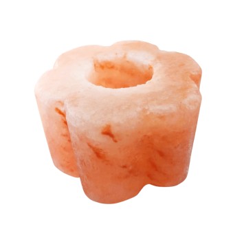 Bougeoir en sel de l´Himalaya forme fleur livree en boite individuelle H. 6 cm L. 10 cm, vendu sans bougie.