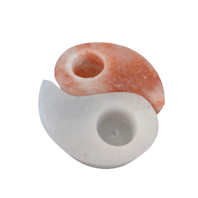 Bougeoir en sel de l´Himalaya Double sel blanc, sel rose livré en boite individuelle H. 6 cm L. 14 cm, vendu sans bougie.