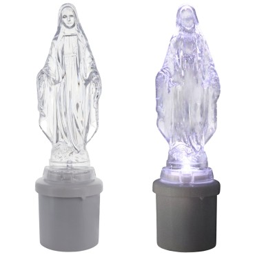 Lumignon blanc a piles avec éclairage LED, représentant la V Miraculeuse en cristal, H. 21 cm (2 piles LR14 incluses).