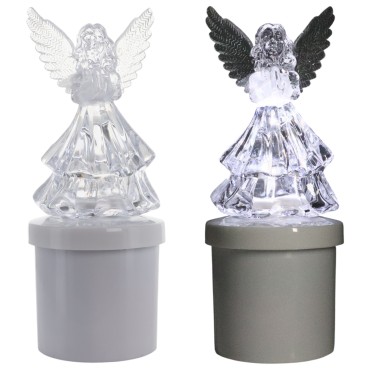 Lumignon blanc a piles éclairage led, avec un Ange façon cristal Hauteur 15 cm (2 piles LR14 incluses)