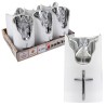 Bougie lumière LED avec croix. Piles fournies (2 piles AA) remplaçables. Hauteur 12.5 cm.