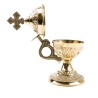Brûle-encens en laiton ciselé et décoré avec croix, H 13 cm, Ø 5,5 cm. Livré en boîte individuelle.