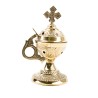 Brûle-encens en laiton ciselé et décoré avec croix, H 13 cm, Ø 5,5 cm. Livré en boîte individuelle.