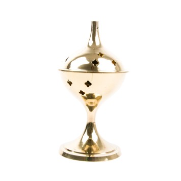 Brûle-encens en laiton sur pied, H 15 cm, Ø 7 cm. Livré en boîte individuelle.