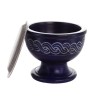 Brûle-encens en stéatite bleue gravée avec grille, H 7 cm, Ø 9 cm. Livré en boîte individuelle.