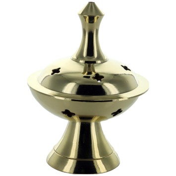 Brûle-encens en laiton, H 9,5 cm, Ø 7 cm. Livré en boîte individuelle.