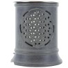 Brûle-encens photophore en stéatite ajourée Fleur de Vie, avec grille et bougie, H 10 cm, Ø 9 cm. Livré en boîte.