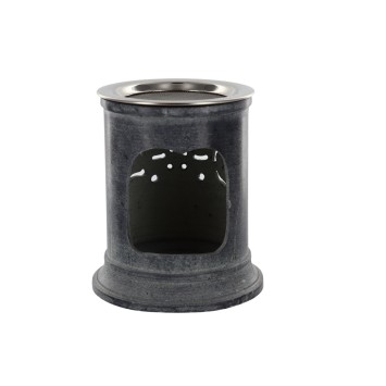 Brûle-encens photophore en stéatite ajourée Arbre de Vie, avec grille et bougie, H 10 cm, Ø 9 cm. Livré en boîte.