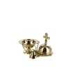 Brûle-encens en laiton avec croix et chaînes, H 13 cm, Ø 6 cm, chaînes L 24 cm. Livré en boîte individuelle.