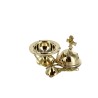 Brûle-encens en laiton avec croix et chaînes, H 13 cm, Ø 6 cm, chaînes L 24 cm. Livré en boîte individuelle.