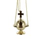 Brûle-encens en laiton avec croix et chaînes, H 13 cm, Ø 6 cm, chaînes L 24 cm. Livré en boîte individuelle.